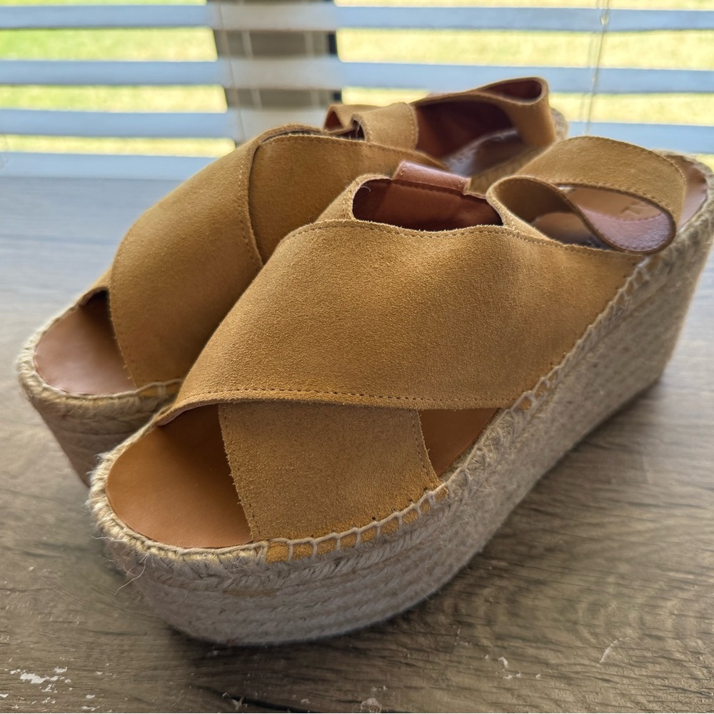 Alohas gold Women's Espadrilles Jute Platform Wedge Leather sandals size 41 - 10